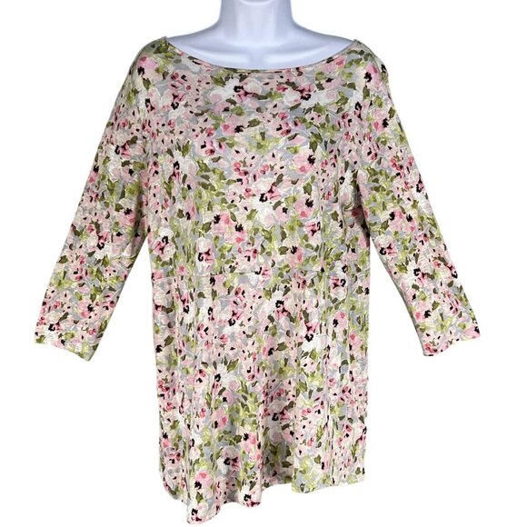 J Jill Love Linen Womens S 100% Linen Drop Waist Keyhole Tunic Top Bloomcore - Picture 7 of 16